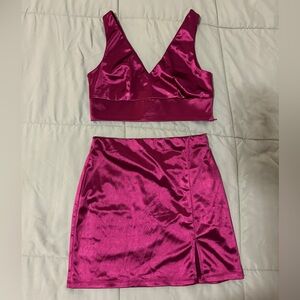 Elegant Satin Two-Piece Skirt Set in Red